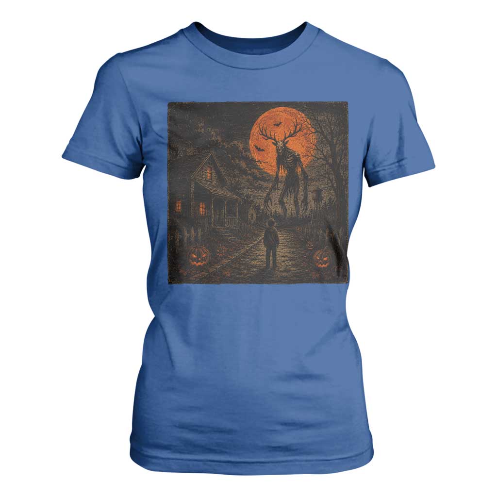 Wendigo Halloween T Shirt For Women Vintage Deer Skull Spooky Night Graphic
