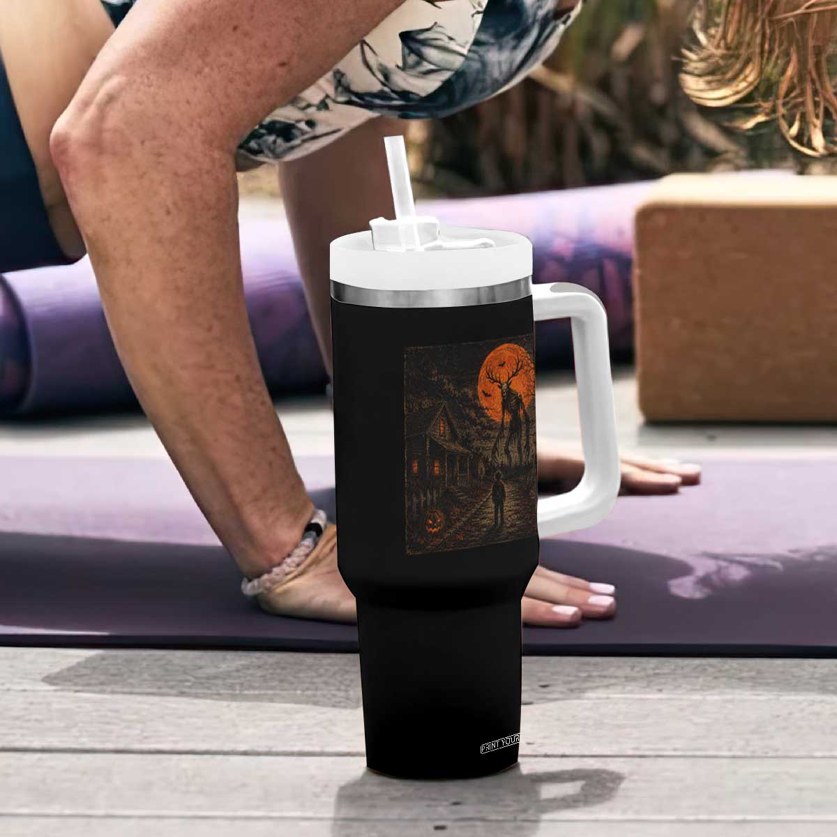 Wendigo Halloween Tumbler With Handle Vintage Deer Skull Spooky Night Graphic