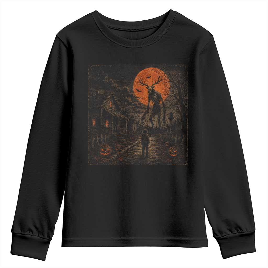 Wendigo Halloween Youth Sweatshirt Vintage Deer Skull Spooky Night Graphic TS10 Black Print Your Wear