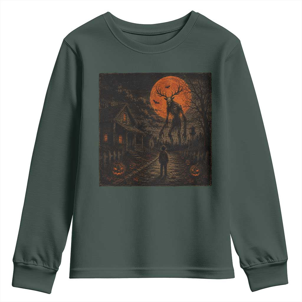 Wendigo Halloween Youth Sweatshirt Vintage Deer Skull Spooky Night Graphic