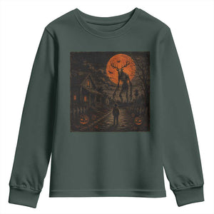 Wendigo Halloween Youth Sweatshirt Vintage Deer Skull Spooky Night Graphic