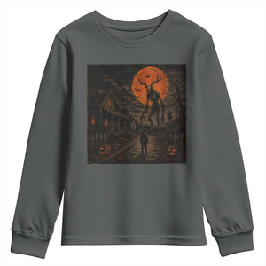 Wendigo Halloween Youth Sweatshirt Vintage Deer Skull Spooky Night Graphic