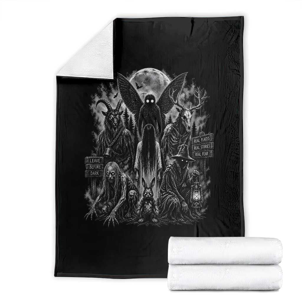 Cryptid Monsters Urban Legends Throw Blanket Vintage Dark Folklore Leave Before Dark Graphic TS10 Black Print Your Wear