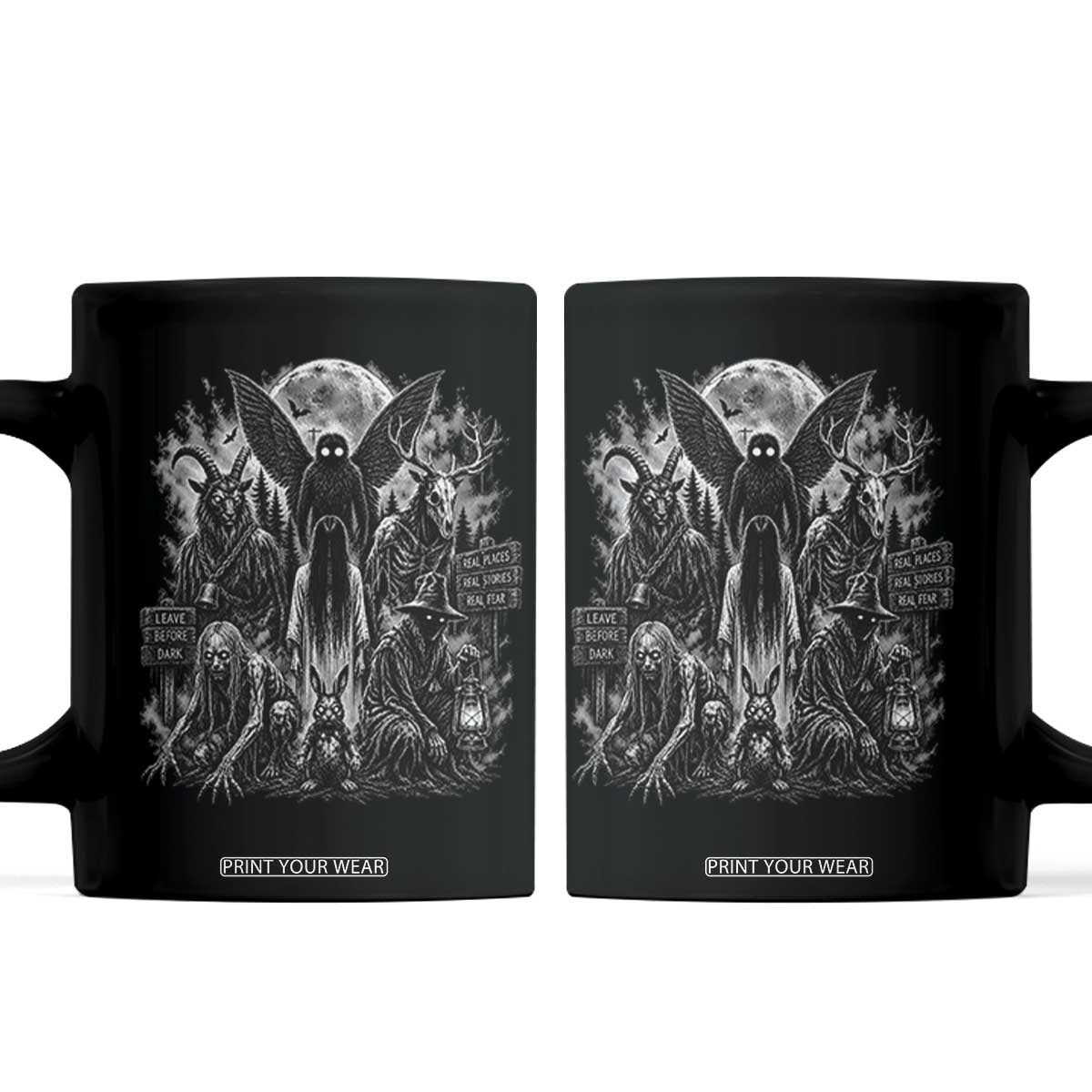 Cryptid Monsters Urban Legends Coffee Mug Vintage Dark Folklore Leave Before Dark Graphic TS10 Black Print Your Wear