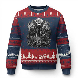 Cryptid Monsters Urban Legends Ugly Christmas Sweater Vintage Dark Folklore Leave Before Dark Graphic