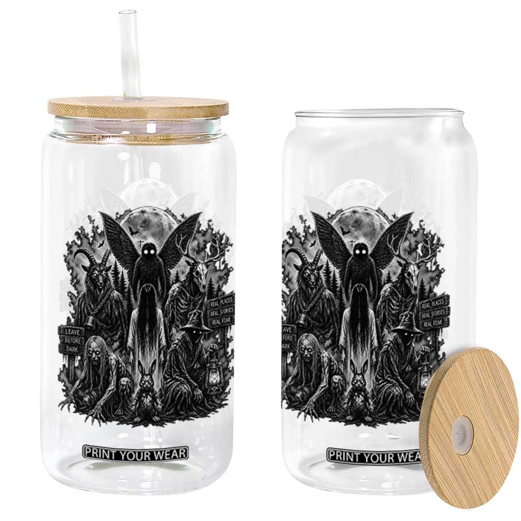 Cryptid Monsters Urban Legends Glass Can Vintage Dark Folklore Leave Before Dark Graphic