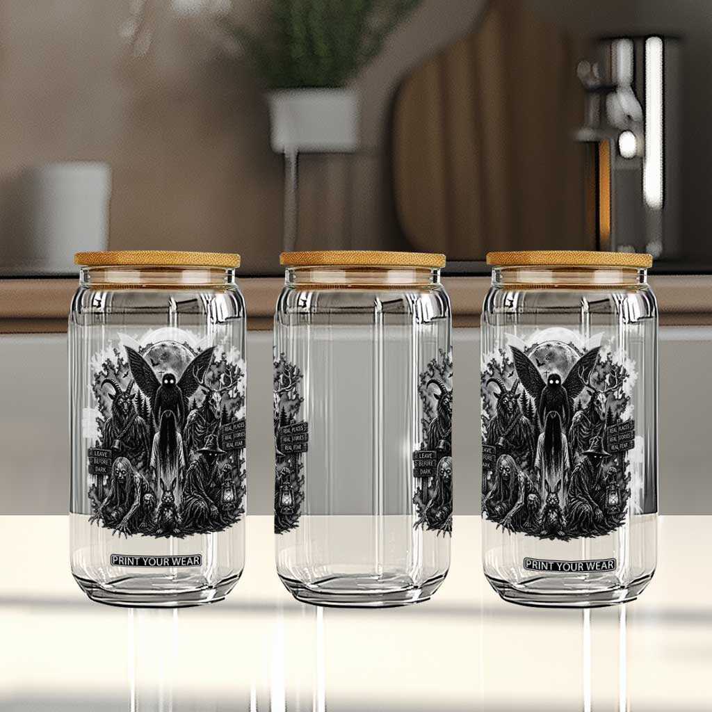 Cryptid Monsters Urban Legends Glass Can Vintage Dark Folklore Leave Before Dark Graphic