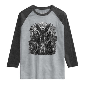 Cryptid Monsters Urban Legends Raglan Shirt Vintage Dark Folklore Leave Before Dark Graphic