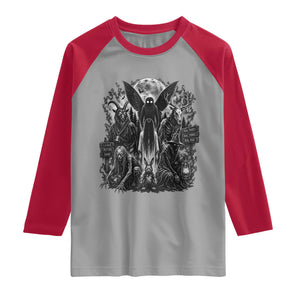 Cryptid Monsters Urban Legends Raglan Shirt Vintage Dark Folklore Leave Before Dark Graphic