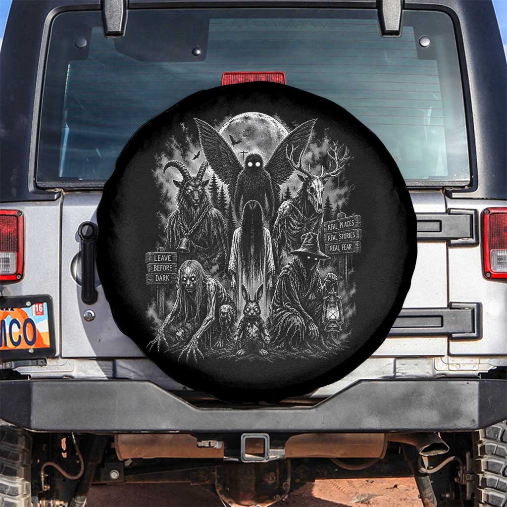 Cryptid Monsters Urban Legends Spare Tire Cover Vintage Dark Folklore Leave Before Dark Graphic TS10 No hole Black Print Your Wear