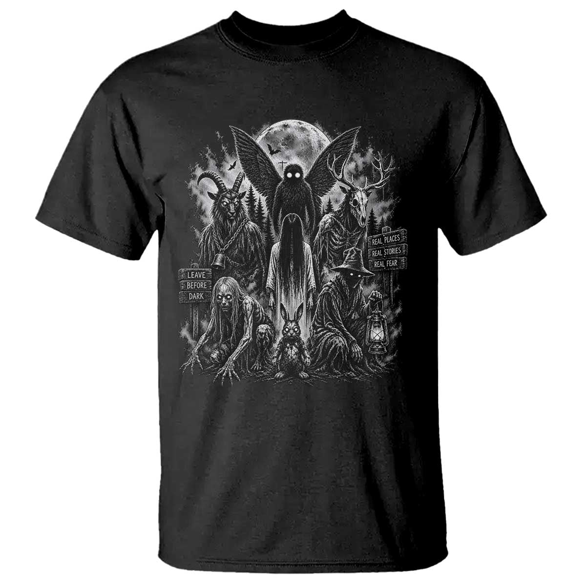 Cryptid Monsters Urban Legends T Shirt Vintage Dark Folklore Leave Before Dark Graphic TS10 Black Print Your Wear