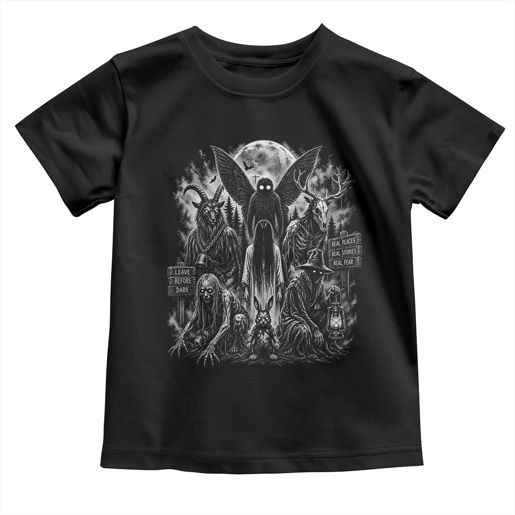 Cryptid Monsters Urban Legends Toddler T Shirt Vintage Dark Folklore Leave Before Dark Graphic TS10 Black Print Your Wear