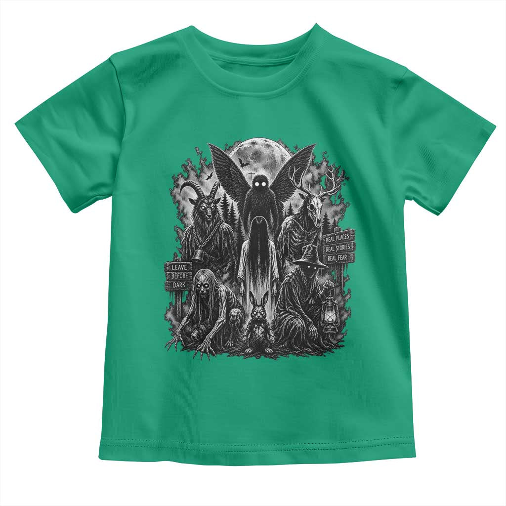 Cryptid Monsters Urban Legends Toddler T Shirt Vintage Dark Folklore Leave Before Dark Graphic