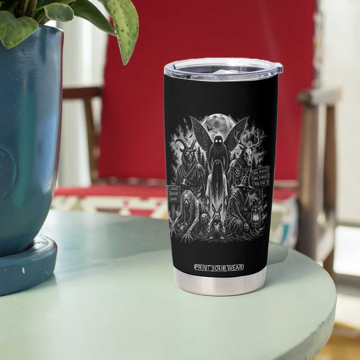 Cryptid Monsters Urban Legends Tumbler Cup Vintage Dark Folklore Leave Before Dark Graphic