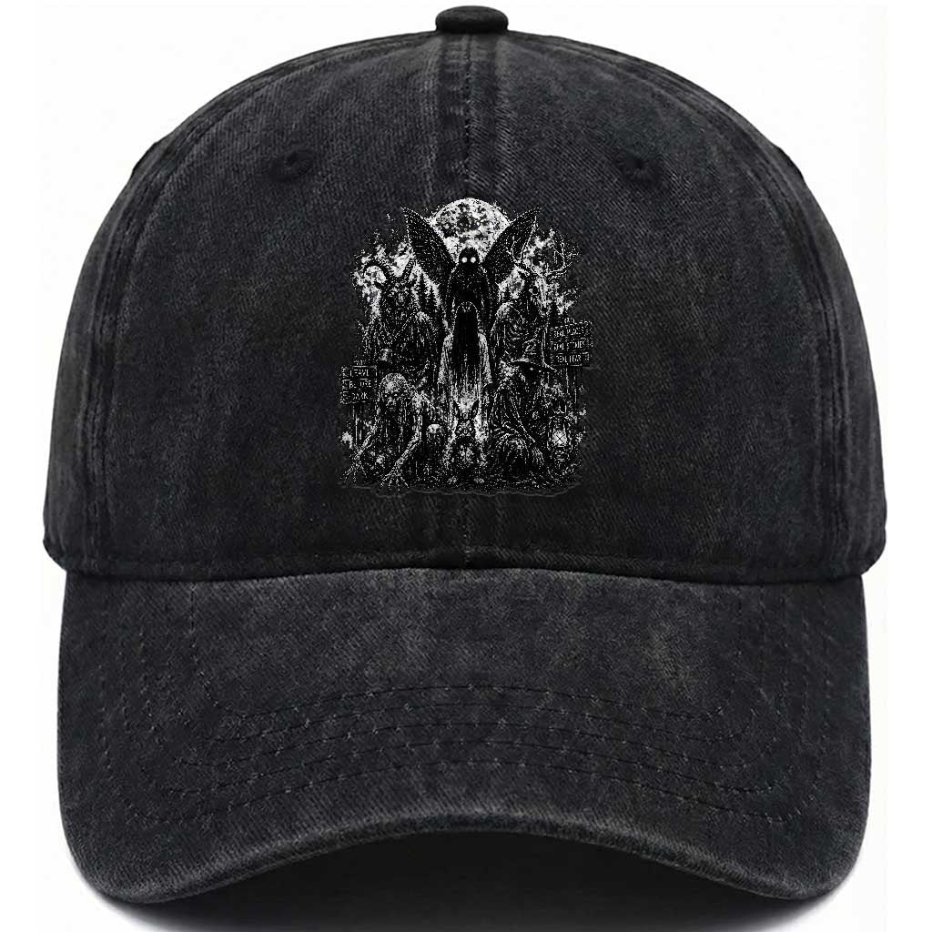 Cryptid Monsters Urban Legends Washed Cotton Baseball Cap Vintage Dark Folklore Leave Before Dark Graphic