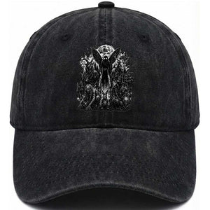 Cryptid Monsters Urban Legends Washed Cotton Baseball Cap Vintage Dark Folklore Leave Before Dark Graphic