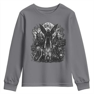 Cryptid Monsters Urban Legends Youth Sweatshirt Vintage Dark Folklore Leave Before Dark Graphic