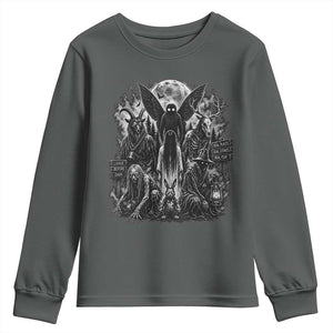 Cryptid Monsters Urban Legends Youth Sweatshirt Vintage Dark Folklore Leave Before Dark Graphic