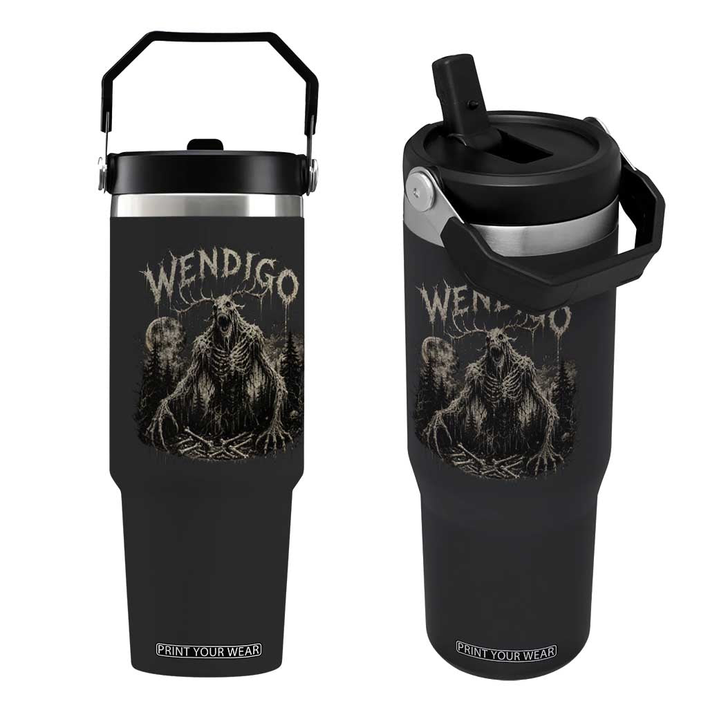 Wendigo Cryptid Monster Flip Straw Tumbler Heavy Metal Dark Fantasy Horror Graphic TS10 One Size: 30 oz Black Print Your Wear
