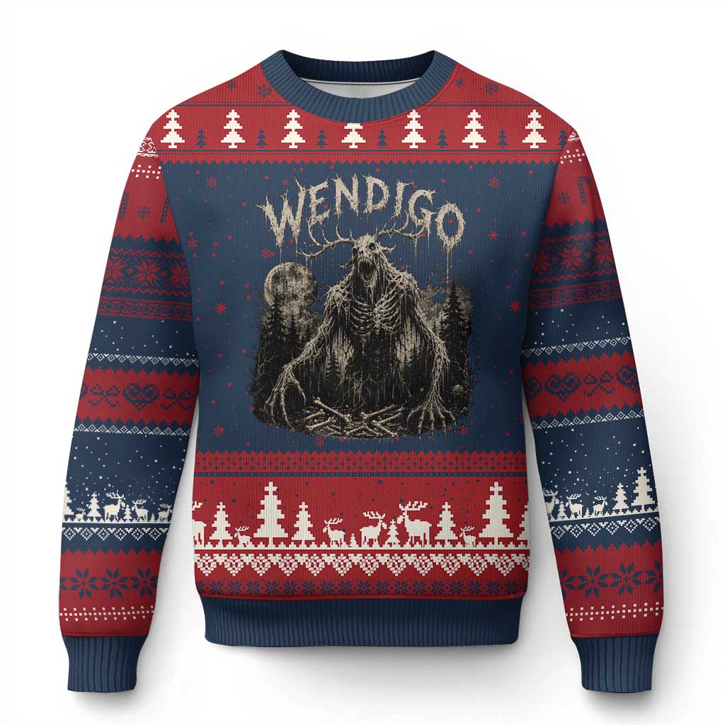 Wendigo Cryptid Monster Ugly Christmas Sweater Heavy Metal Dark Fantasy Horror Graphic TS10 Navy Red Print Your Wear