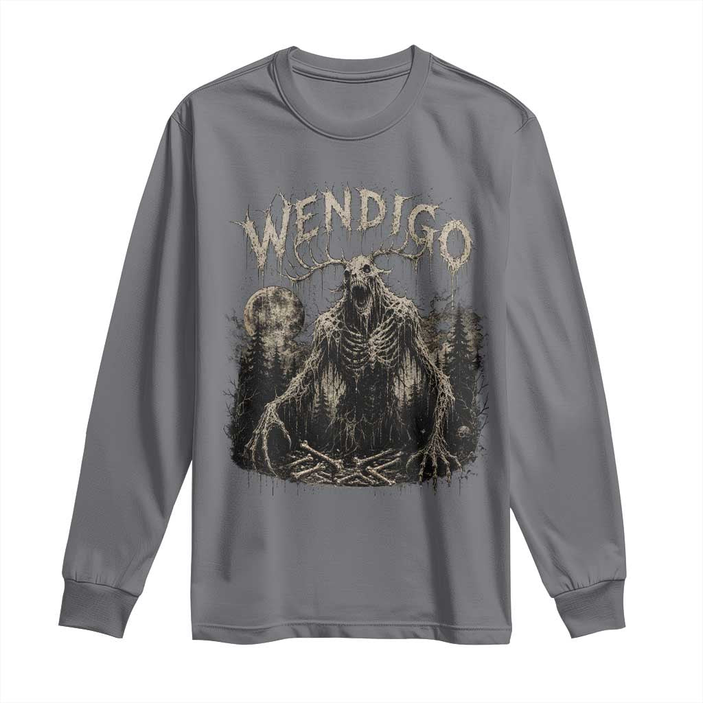 Wendigo Cryptid Monster Long Sleeve Shirt Heavy Metal Dark Fantasy Horror Graphic TS10 Charcoal Print Your Wear