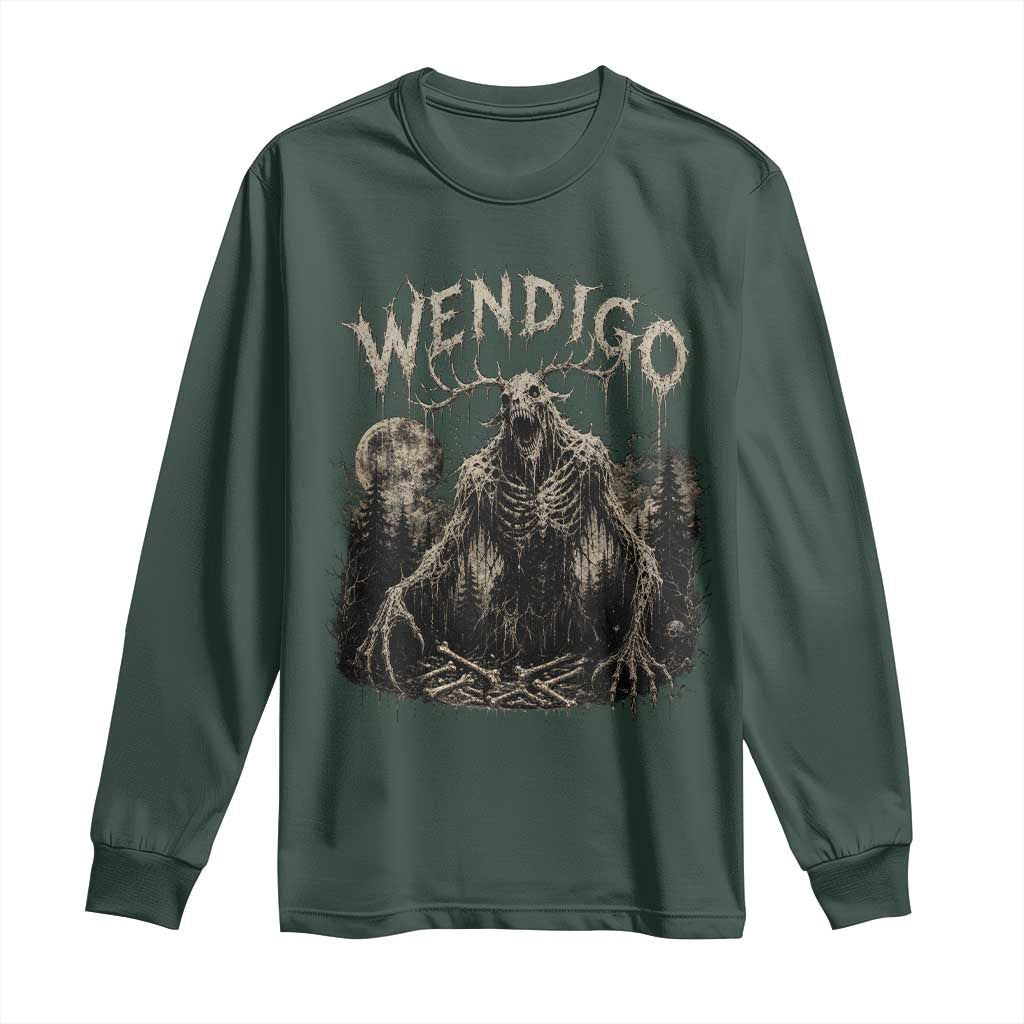 Wendigo Cryptid Monster Long Sleeve Shirt Heavy Metal Dark Fantasy Horror Graphic TS10 Dark Forest Green Print Your Wear