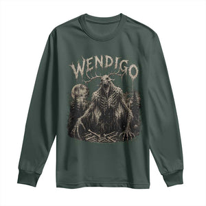 Wendigo Cryptid Monster Long Sleeve Shirt Heavy Metal Dark Fantasy Horror Graphic TS10 Dark Forest Green Print Your Wear