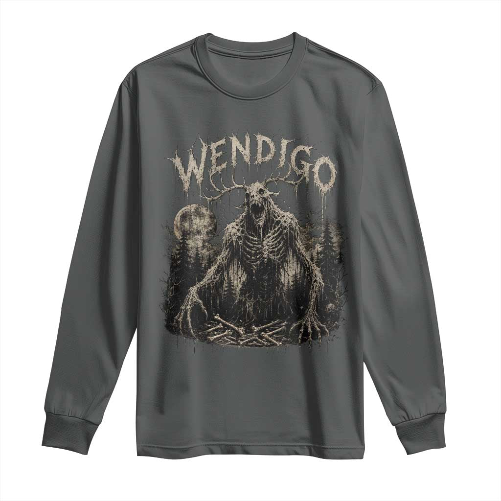 Wendigo Cryptid Monster Long Sleeve Shirt Heavy Metal Dark Fantasy Horror Graphic TS10 Dark Heather Print Your Wear