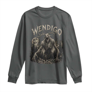 Wendigo Cryptid Monster Long Sleeve Shirt Heavy Metal Dark Fantasy Horror Graphic TS10 Dark Heather Print Your Wear