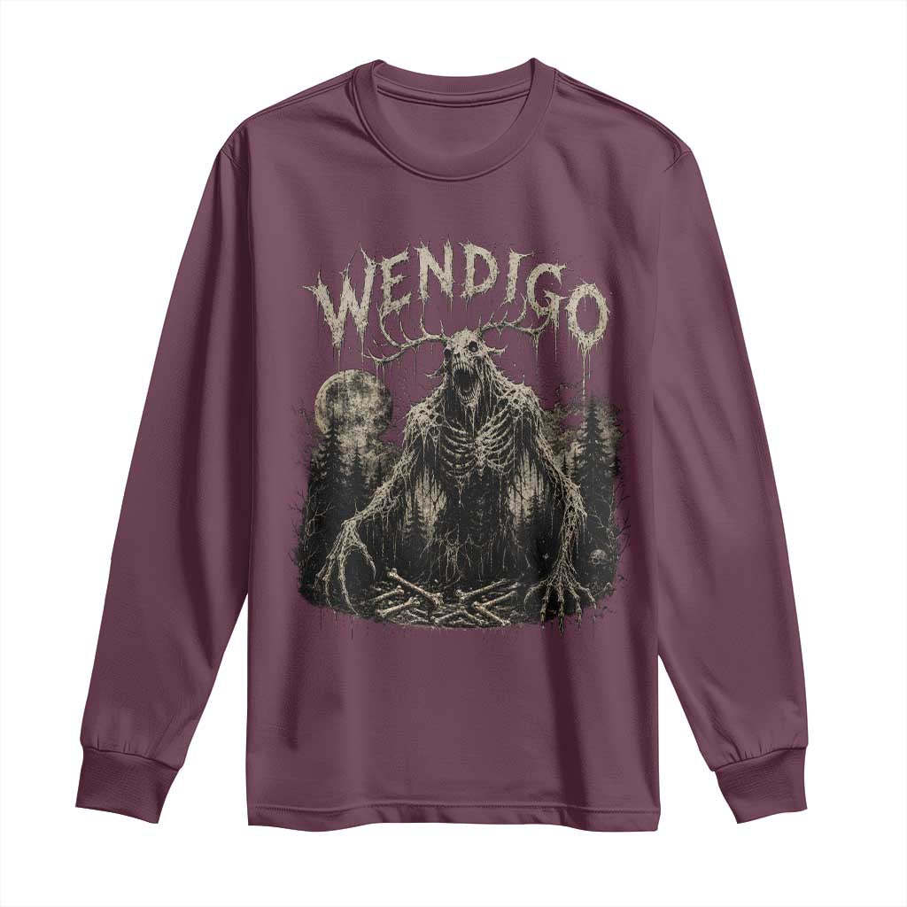 Wendigo Cryptid Monster Long Sleeve Shirt Heavy Metal Dark Fantasy Horror Graphic TS10 Maroon Print Your Wear
