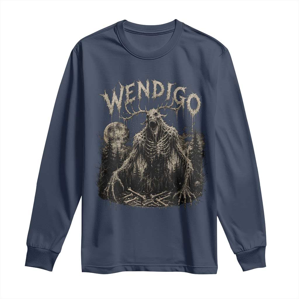 Wendigo Cryptid Monster Long Sleeve Shirt Heavy Metal Dark Fantasy Horror Graphic TS10 Navy Print Your Wear
