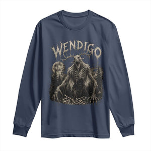 Wendigo Cryptid Monster Long Sleeve Shirt Heavy Metal Dark Fantasy Horror Graphic TS10 Navy Print Your Wear