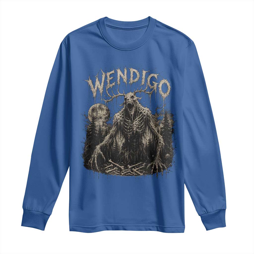Wendigo Cryptid Monster Long Sleeve Shirt Heavy Metal Dark Fantasy Horror Graphic TS10 Royal Blue Print Your Wear