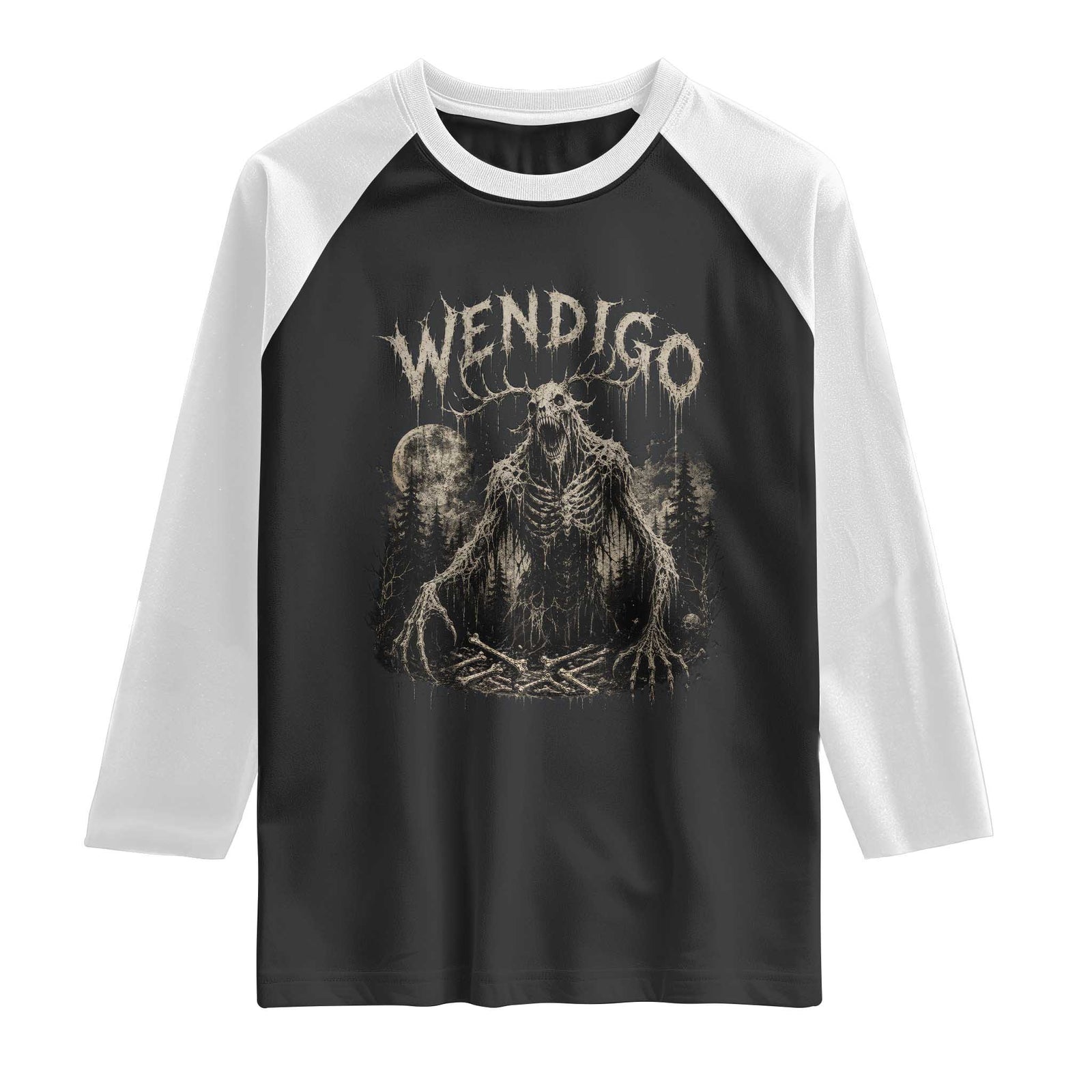 Wendigo Cryptid Monster Raglan Shirt Heavy Metal Dark Fantasy Horror Graphic TS10 Black White Print Your Wear