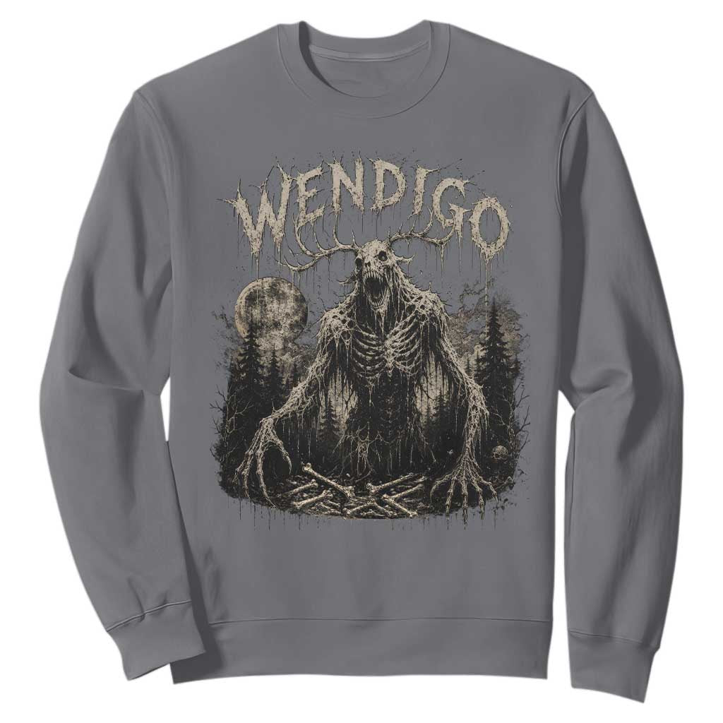 Wendigo Cryptid Monster Sweatshirt Heavy Metal Dark Fantasy Horror Graphic TS10 Charcoal Print Your Wear
