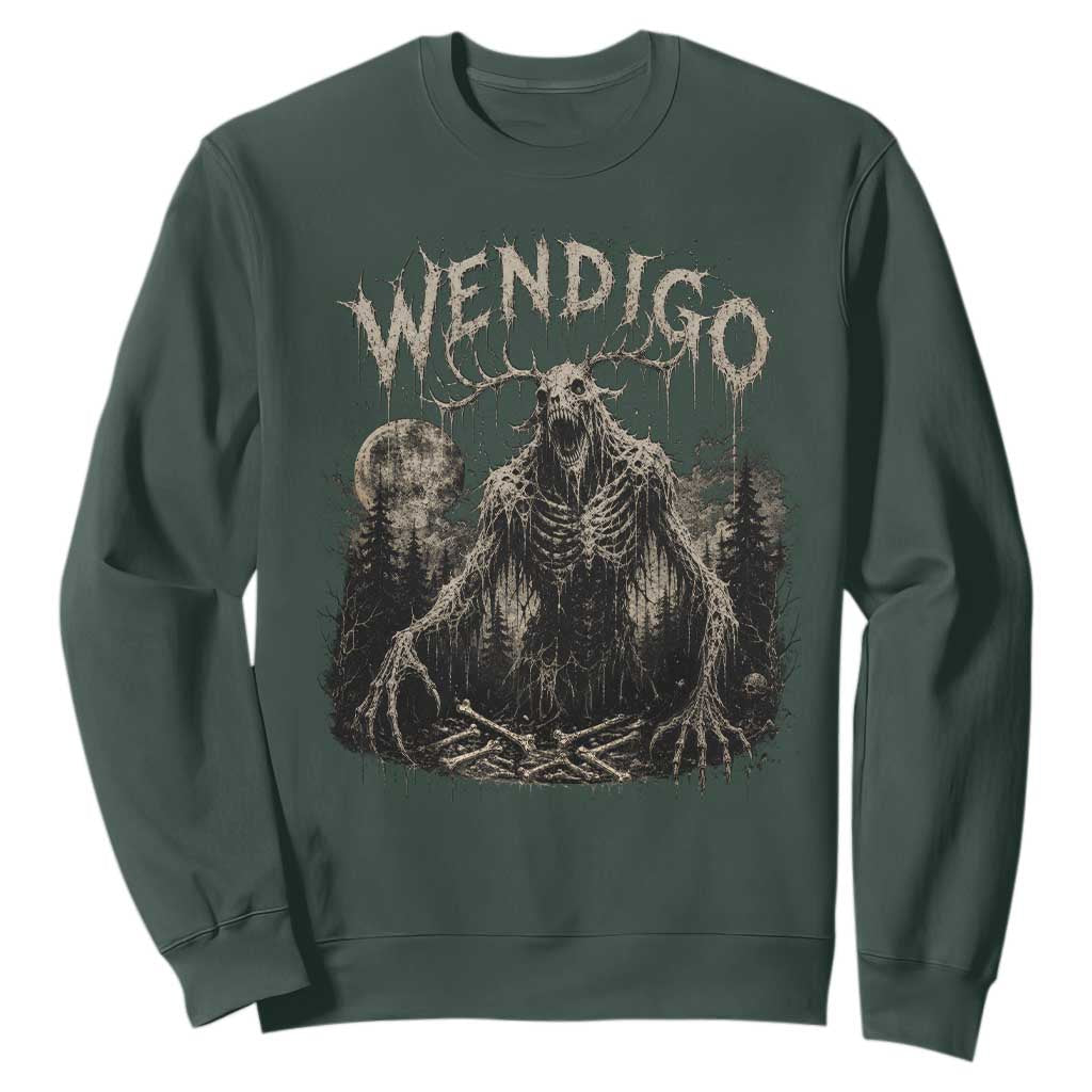 Wendigo Cryptid Monster Sweatshirt Heavy Metal Dark Fantasy Horror Graphic TS10 Dark Forest Green Print Your Wear