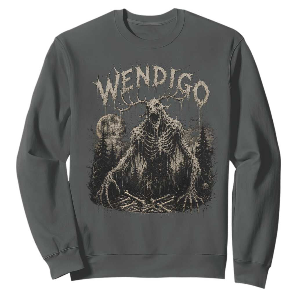 Wendigo Cryptid Monster Sweatshirt Heavy Metal Dark Fantasy Horror Graphic TS10 Dark Heather Print Your Wear