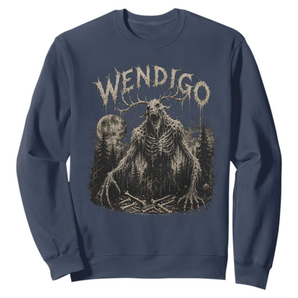 Wendigo Cryptid Monster Sweatshirt Heavy Metal Dark Fantasy Horror Graphic TS10 Navy Print Your Wear