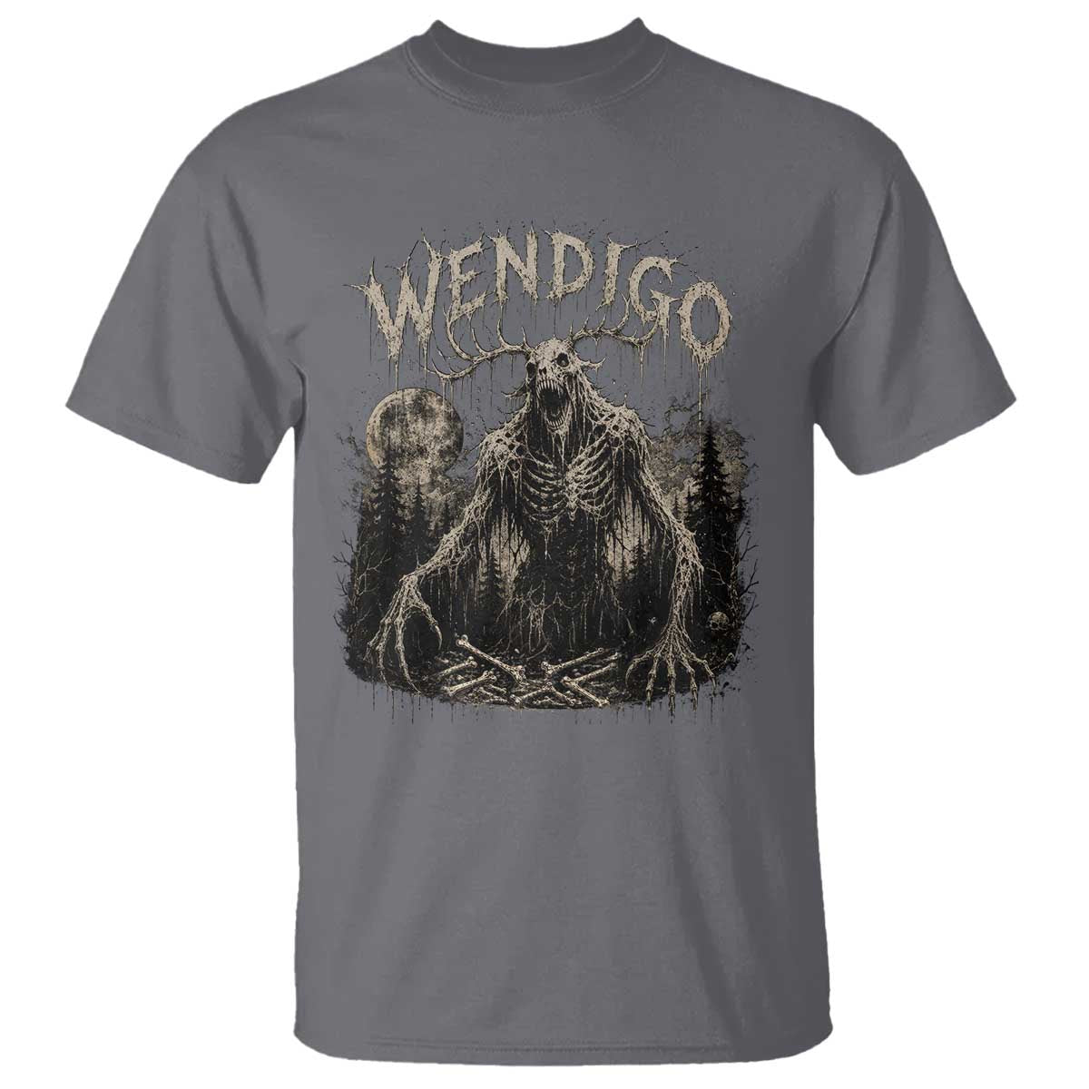 Wendigo Cryptid Monster T Shirt Heavy Metal Dark Fantasy Horror Graphic TS10 Charcoal Print Your Wear