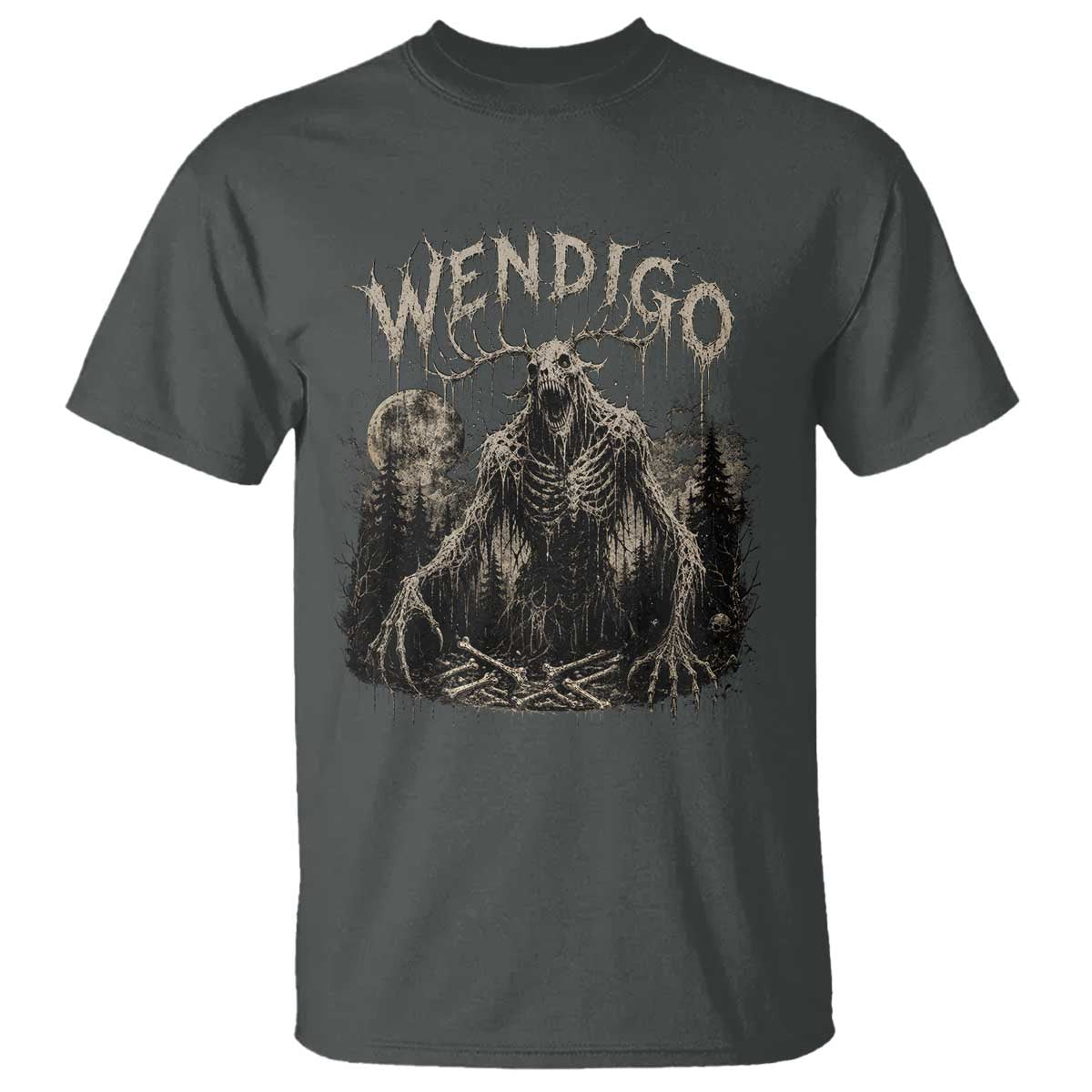 Wendigo Cryptid Monster T Shirt Heavy Metal Dark Fantasy Horror Graphic TS10 Dark Heather Print Your Wear