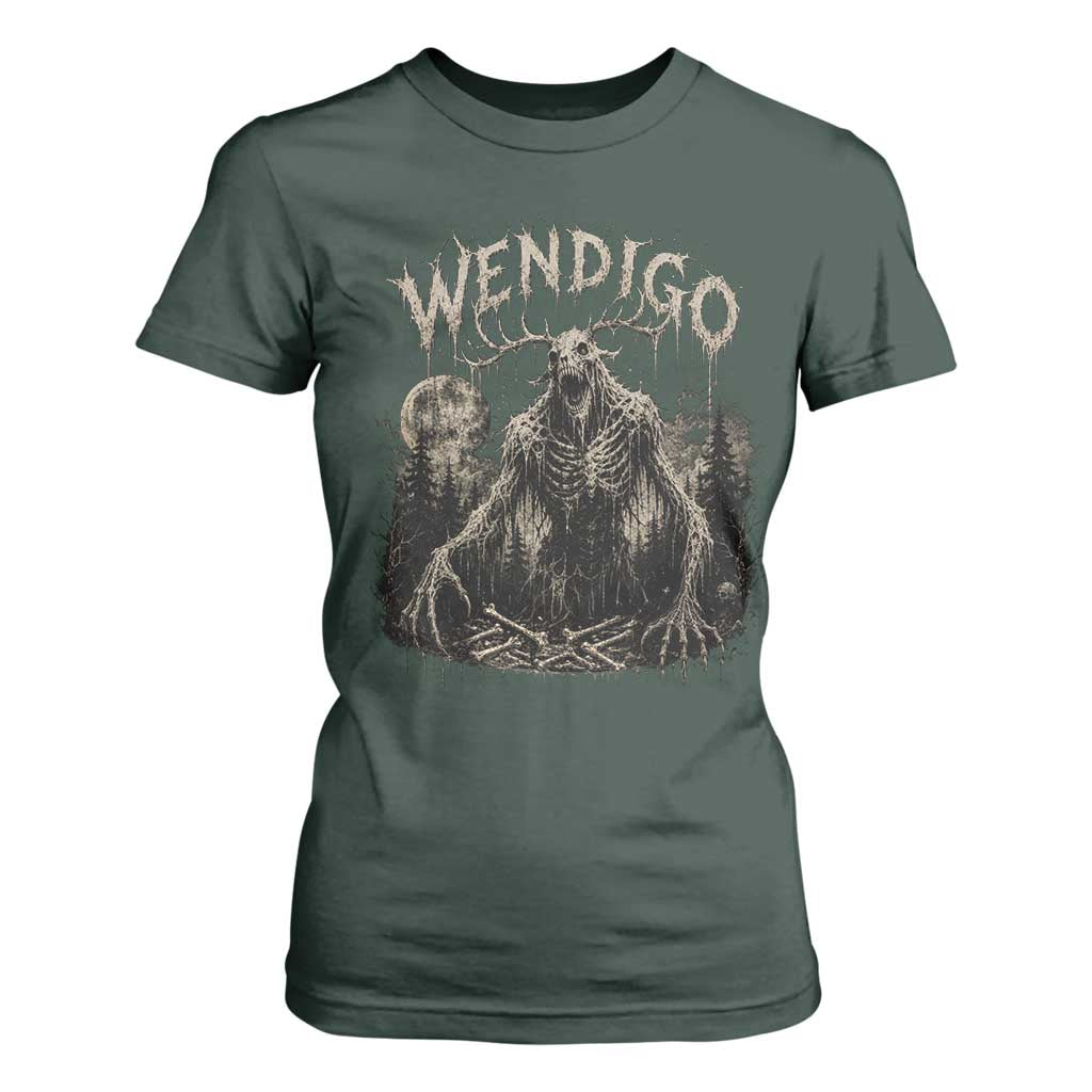 Wendigo Cryptid Monster T Shirt For Women Heavy Metal Dark Fantasy Horror Graphic TS10 Dark Forest Green Print Your Wear