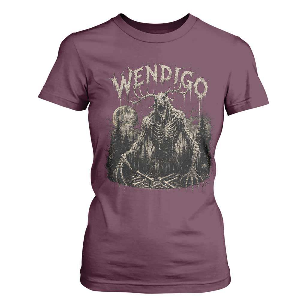 Wendigo Cryptid Monster T Shirt For Women Heavy Metal Dark Fantasy Horror Graphic TS10 Maroon Print Your Wear