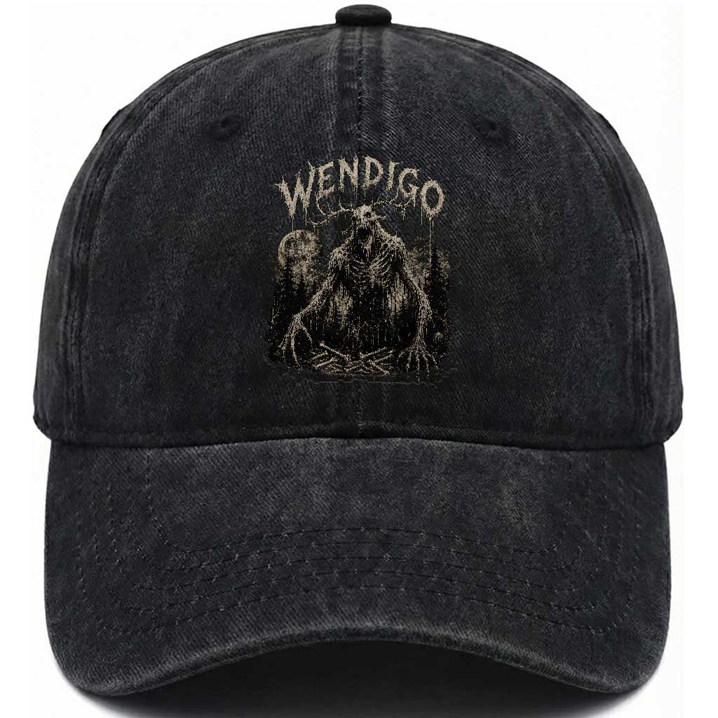 Wendigo Cryptid Monster Washed Cotton Baseball Cap Heavy Metal Dark Fantasy Horror Graphic TS10 Print Your Wear