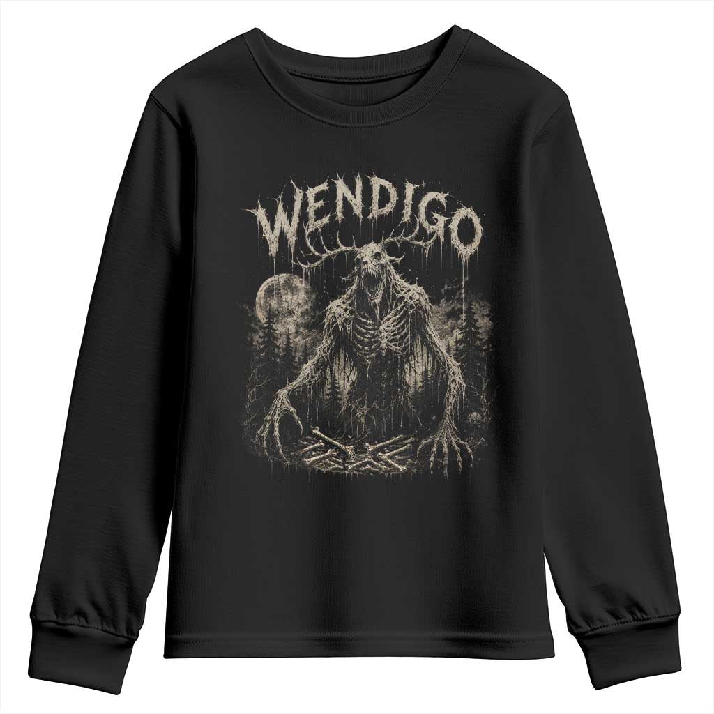 Wendigo Cryptid Monster Youth Sweatshirt Heavy Metal Dark Fantasy Horror Graphic TS10 Black Print Your Wear