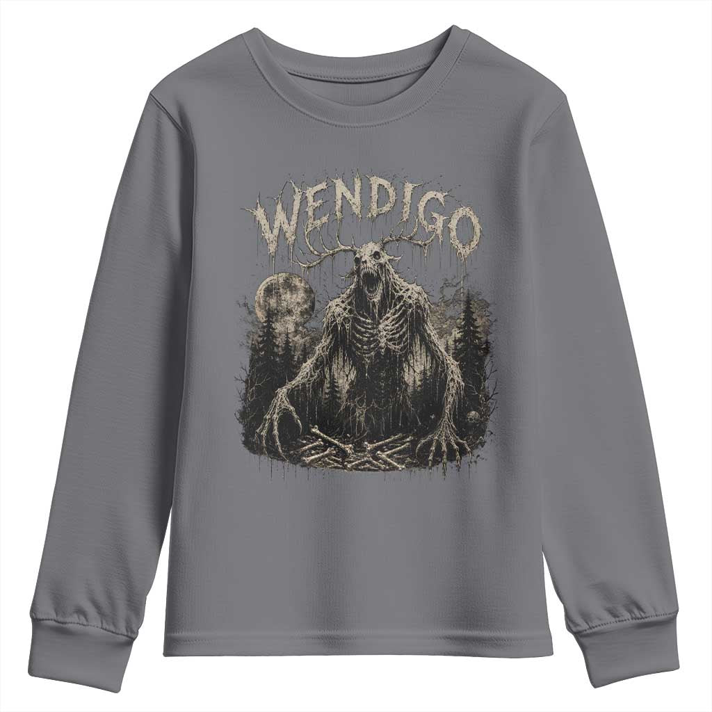 Wendigo Cryptid Monster Youth Sweatshirt Heavy Metal Dark Fantasy Horror Graphic TS10 Charcoal Print Your Wear