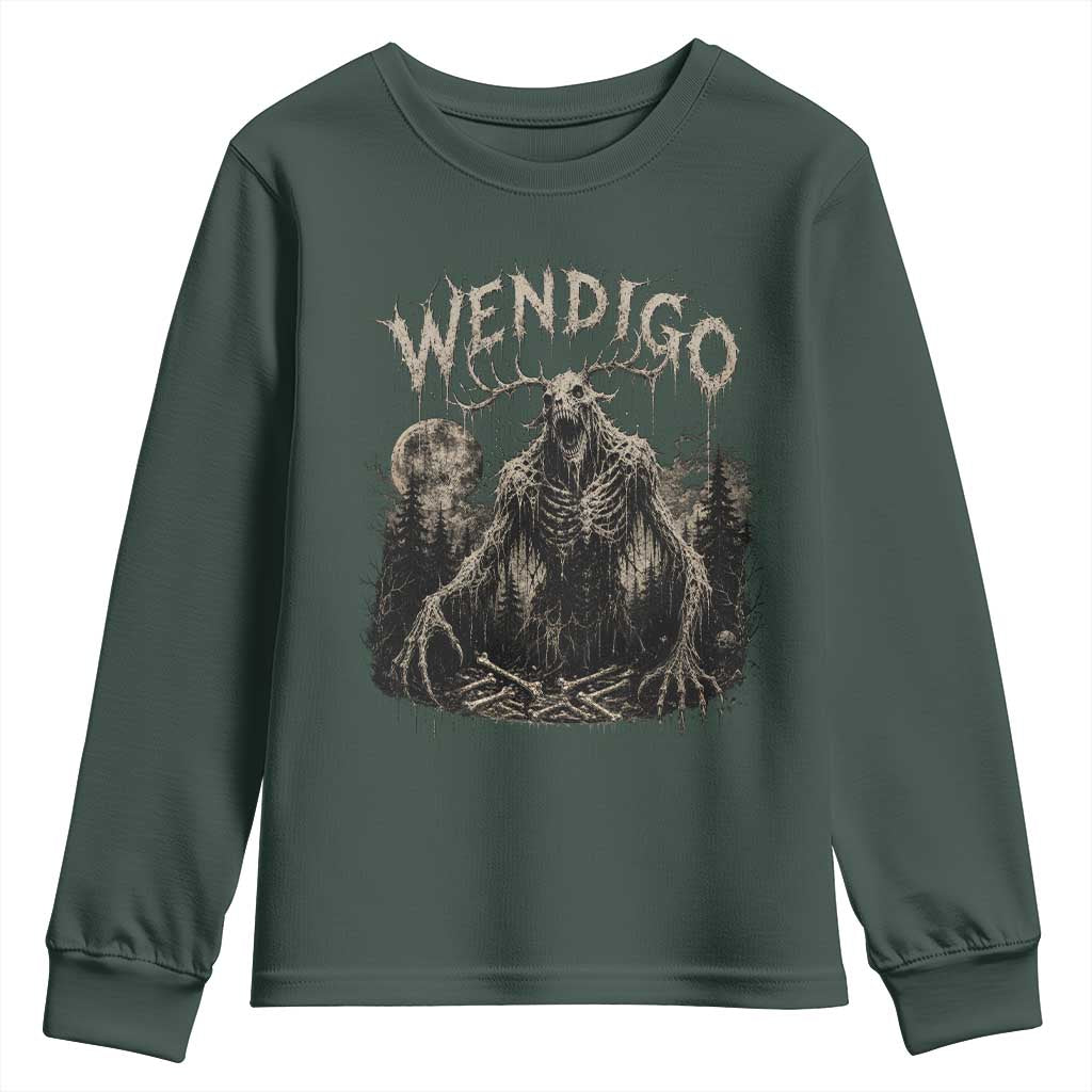 Wendigo Cryptid Monster Youth Sweatshirt Heavy Metal Dark Fantasy Horror Graphic TS10 Dark Forest Green Print Your Wear