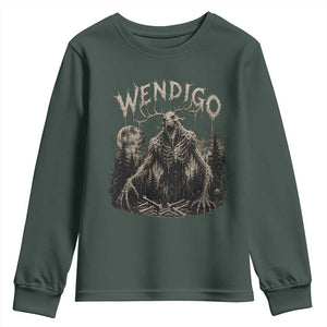 Wendigo Cryptid Monster Youth Sweatshirt Heavy Metal Dark Fantasy Horror Graphic TS10 Dark Forest Green Print Your Wear