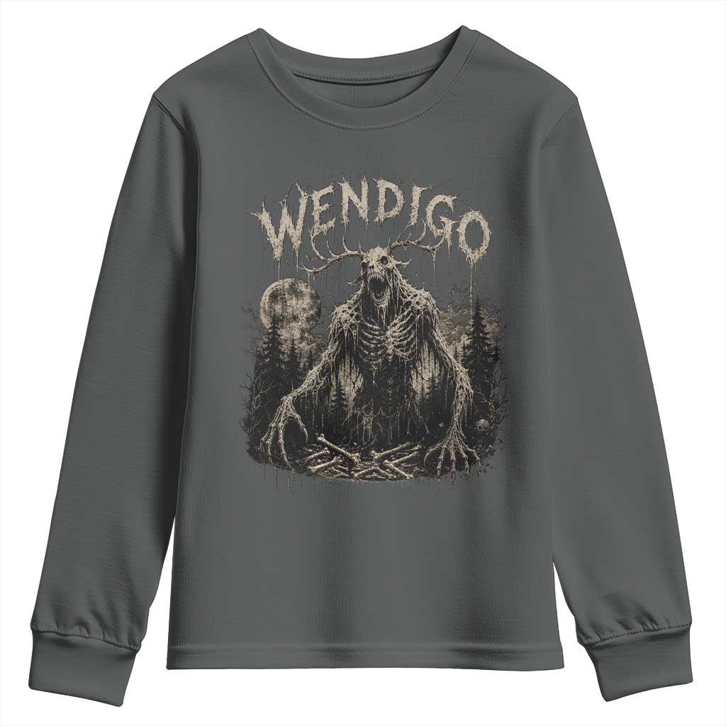 Wendigo Cryptid Monster Youth Sweatshirt Heavy Metal Dark Fantasy Horror Graphic TS10 Dark Heather Print Your Wear