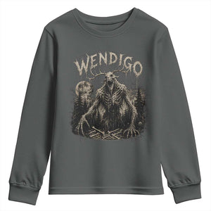 Wendigo Cryptid Monster Youth Sweatshirt Heavy Metal Dark Fantasy Horror Graphic TS10 Dark Heather Print Your Wear