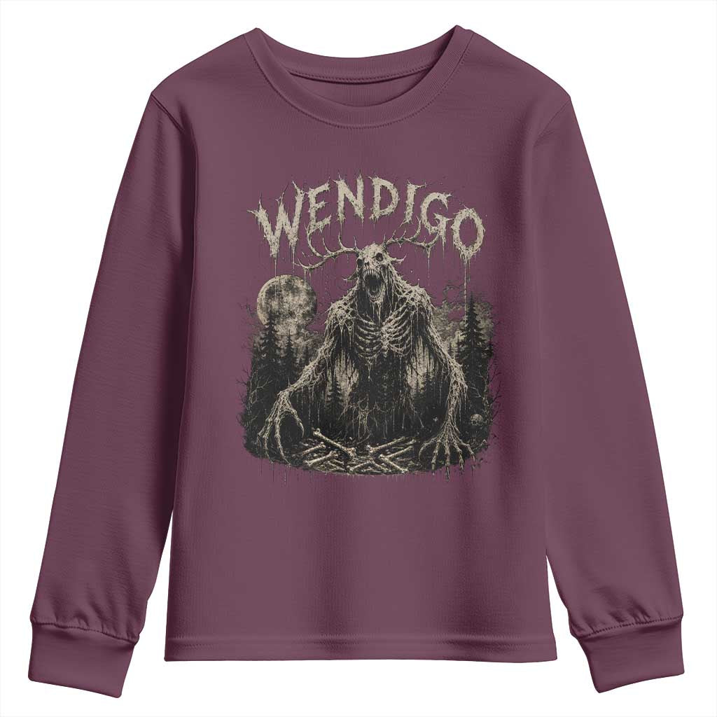 Wendigo Cryptid Monster Youth Sweatshirt Heavy Metal Dark Fantasy Horror Graphic TS10 Maroon Print Your Wear